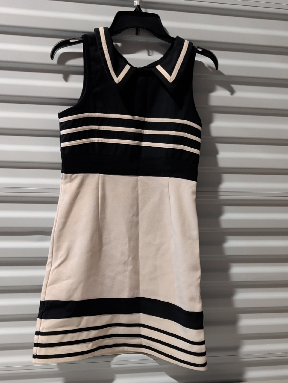 Umi Black and Cream Sleeveless Striped A-Line Dress